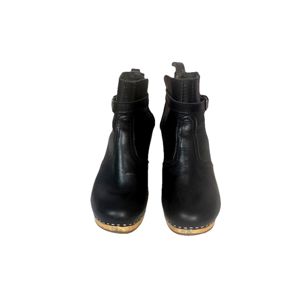 Swedish Hasbeens Jodhpur Toffel Wood Clog Black Leather Strap Boots - Picture 2 of 16